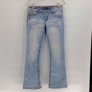 Amethyst light wash flare light distressed whiskered jeans size 7